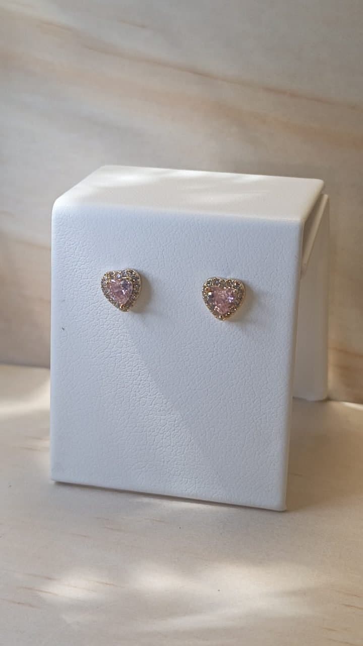 Aretes Topo Corazón Halo Pink