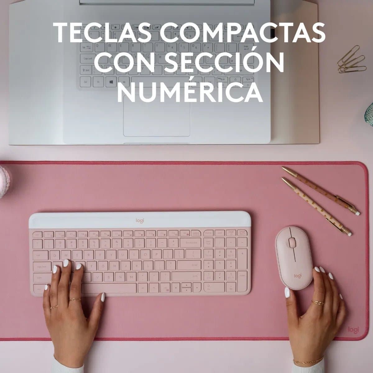 Combo teclado y Mouse Logitech inalámbrico MK470 Rosa